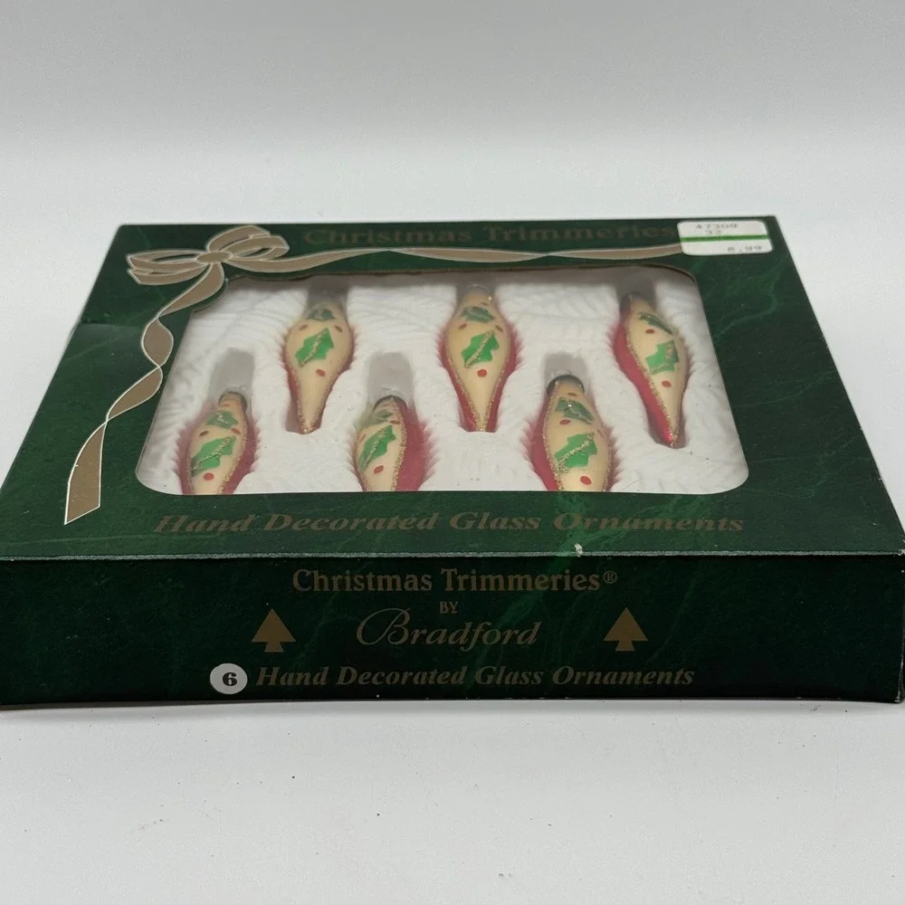Vintage Bradford Christmas Trimmeries Glass Ornaments Box Set 6 Mini Red 4